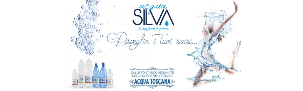 Banner promozionale di Acqua Silva con slogan "Risveglia i tuoi sensi".